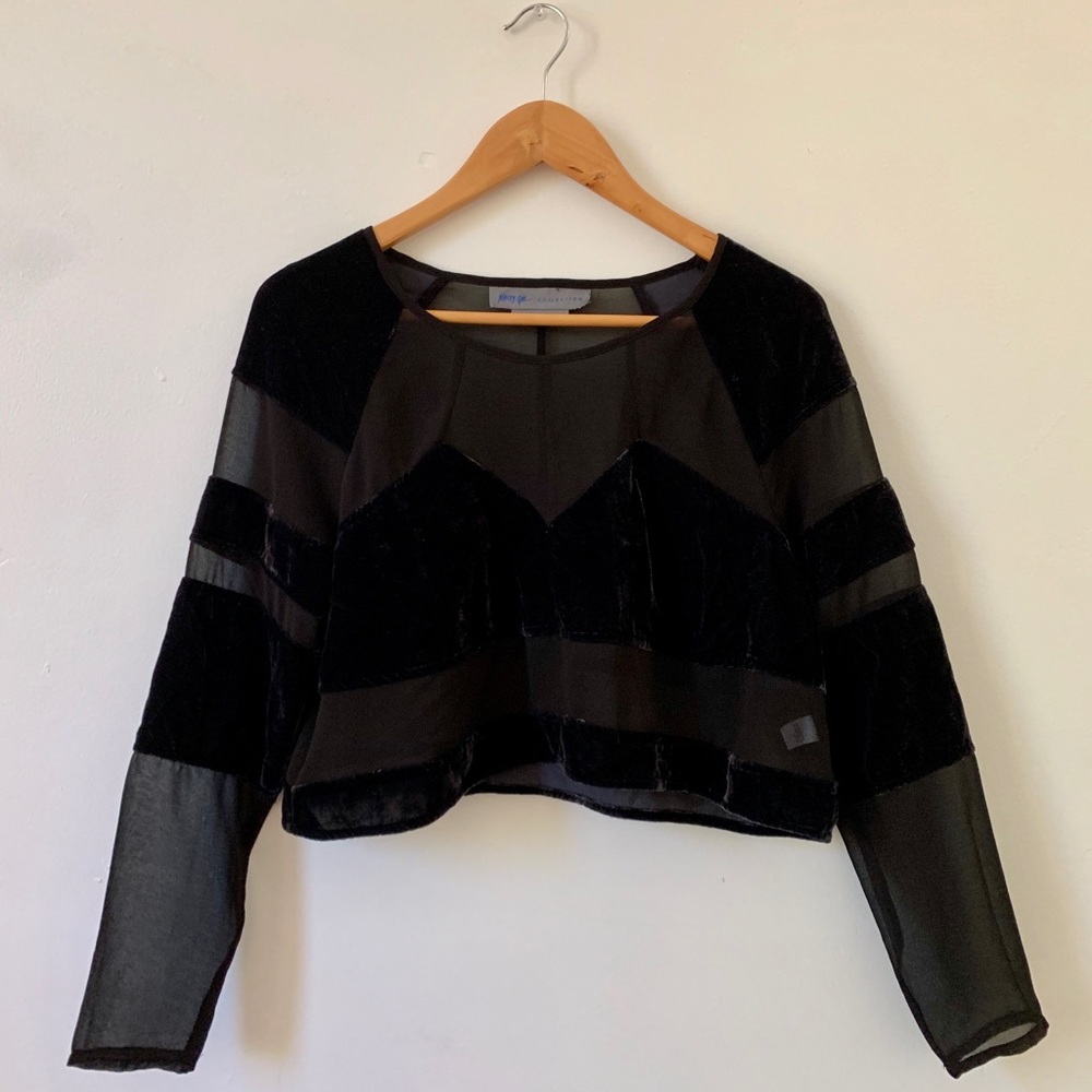 Nasty Gal Black Velvet/See-Through Shirt
